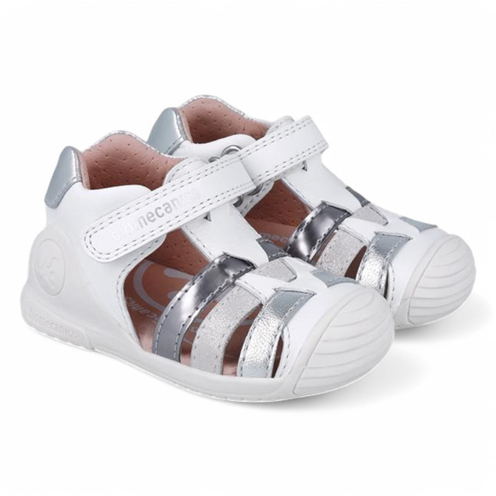 SANDALIAS BIOMECANICS DE NIñA BLANCO Y PLATA 252104B - Querol online