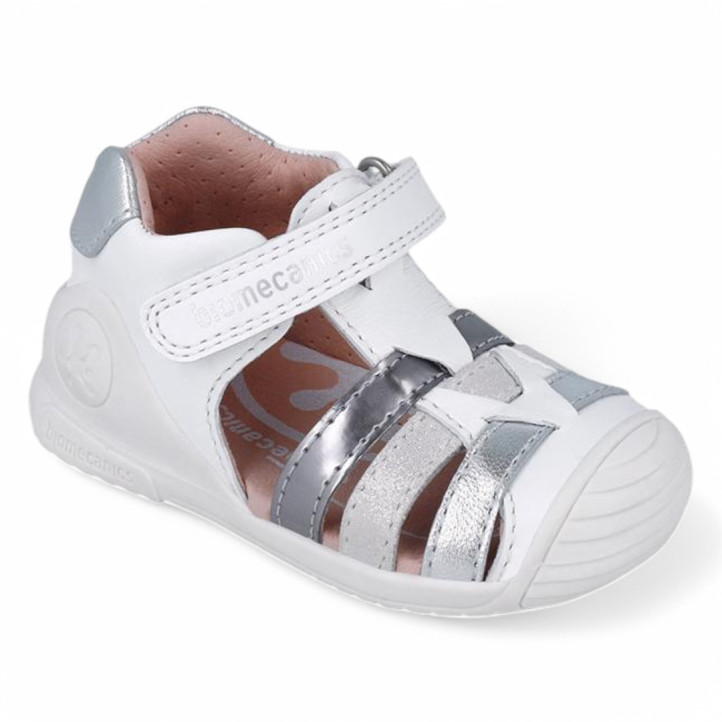 SANDALIAS BIOMECANICS DE NIñA BLANCO Y PLATA 252104B - Querol online