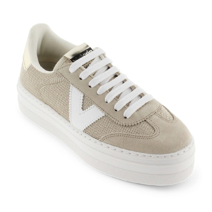 Zapatillas urban Victoria beige con rejilla y serraje barcelona ciclista - Querol online