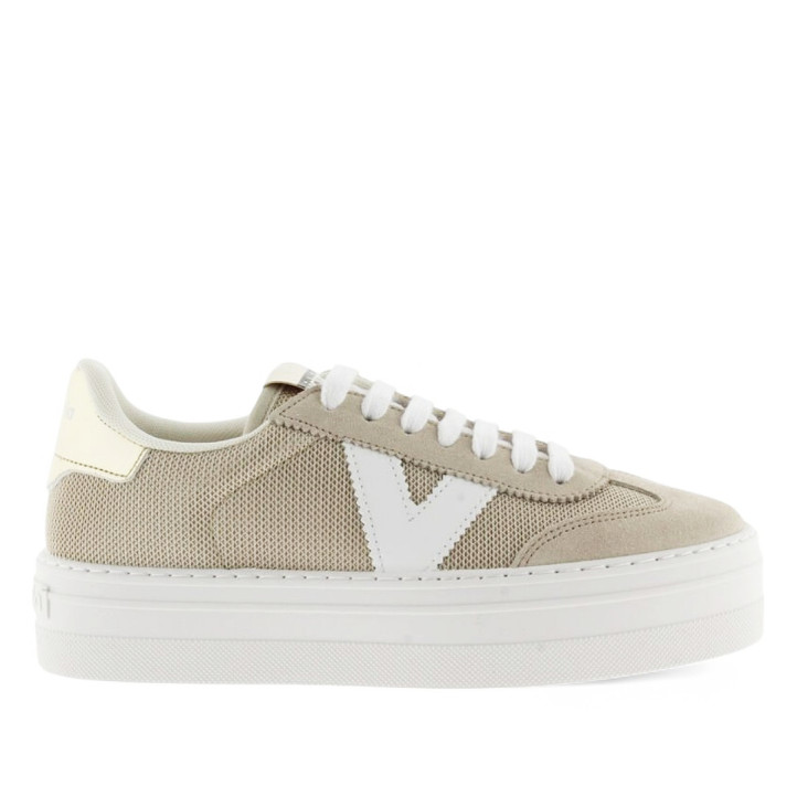 Zapatillas urban Victoria beige con rejilla y serraje barcelona ciclista - Querol online