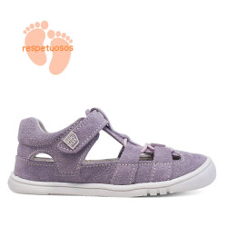 sandalias Pirufin lilas estilo cangrejera de piel y respetuosas para niña