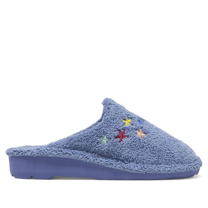 Zapatillas casa BEREVERE azules con estrellas de colores y cuña - Querol online