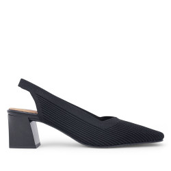 Zapatos tacón Miss Elastic negros destalonados de tejido elástico