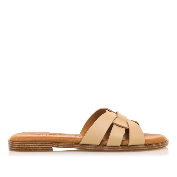 Sandalias planas Mustang maria beige con tres tiras cruzadas de piel - Querol online