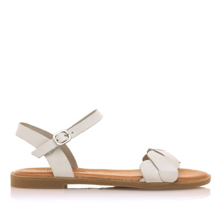 Sandalias planas Mustang zue beige con tiras delanteras trenzadas de piel - Querol online