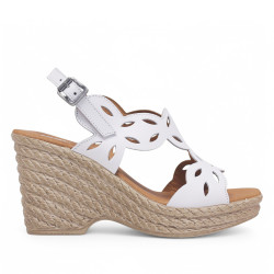 Sandalias cuña Redlove elvira blancas con empeine troquelado de piel - Querol online
