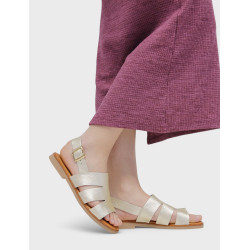 Sandalias planas Redlove jimena dorada con pala ancha cut out de piel - Querol online