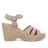 Sandalias cuña Redlove ofelia taupe cut out con hebilla al tobillo de piel