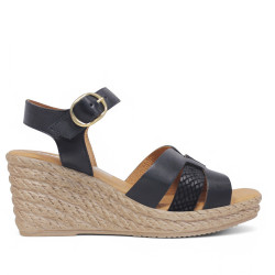 Sandalias cuña Redlove sabrina negras con tira efecto serpiente de piel - Querol online