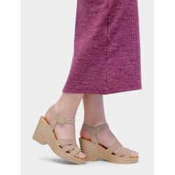 Sandalias cuña Redlove ofelia taupe cut out con hebilla al tobillo de piel - Querol online