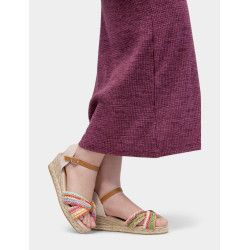 Alpargatas cuña con tiras trenzadas de colores y pulsera al tobillo marrón - Querol online