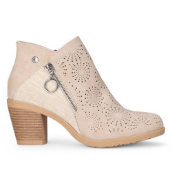 Botines tacón Chika 10 tonia 16 beige con detalles perforados y cremallera lateral - Querol online
