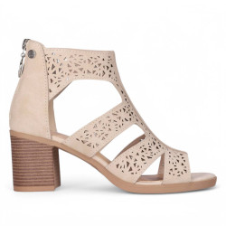 Sandalias tacón Chika 10 rosalinda 04 beige con tiras troqueladas - Querol online