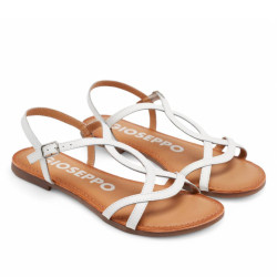Sandalias planas Gioseppo lamim blancas con tiras finas de piel - Querol online