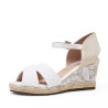 Sandalias cuña Mandarina monica blancas con tiras cruzadas y bordado de encaje en la cuña