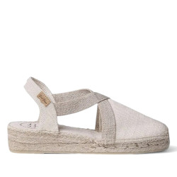 Alpargatas planas TONI PONS verdi beige con tiras cruzadas elásticas