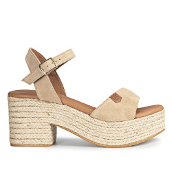 Sandalias tacón Popa arale beige con tacón de ráfia - Querol online