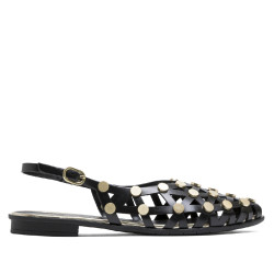 BAILARINAS PLANAS TACHUELAS NEGRO ORO RANIA PORRONET - Querol online