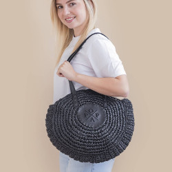 Capazo Popa luciana negro redondo de ráfia - Querol online