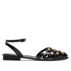 BAILARINAS PLANAS TACHUELAS NEGRO ORO  RITA PORRONET - Querol online