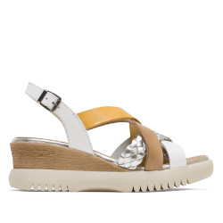 SANDALIA DE CUÑA DE PIEL TRENZA BLANCO MOSTAZA BÁRBARA PORRONET - Querol online