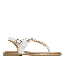 SANDALIA ESCLAVA PLANA PIEL CON ABALORIOS BLANCO ESTELA PORRONET - Querol online