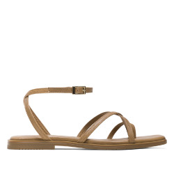 SANDALIA PLANA DE PIEL DE TIRAS TAUPE VALENTINA PORRONET - Querol online