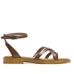 SANDALIA PLANA ESCLAVA DE PIEL MOKA MARTA PORRONET - Querol online