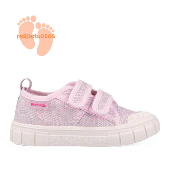 Zapatillas lona Garvalin 252381 rosa con doble velcro - Querol online