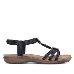 Sandalias planas Amarpies negras con abalorios de madera y pulsera elástica - Querol online