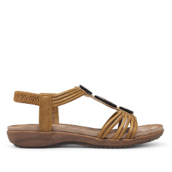 Sandalias planas Amarpies marrones con abalorios de madera y pulsera elástica - Querol online