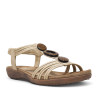 Sandalias planas Amarpies beige con abalorios de madera y pulsera elástica