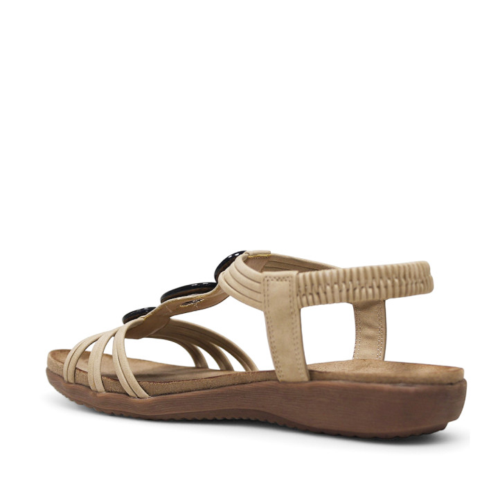 Sandalias planas Amarpies beige con abalorios de madera y pulsera elástica - Querol online