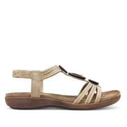 Sandalias planas Amarpies beige con abalorios de madera y pulsera elástica