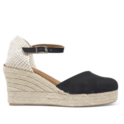 Espardenyes falca KONPAS negres d'antelina amb sola d'espart i plantilla de pell