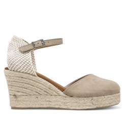 Alpargatas cuña KONPAS beige de antelina con suela de esperato y plantilla de piel - Querol online