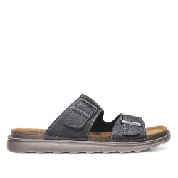 Sandàlies In Blu negres amb doble sivella amb repunt blanc i sola dentada - Querol online