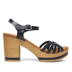 Sandàlies taló Redlove leire negres de pell amb tires i detall negre a la sola - Querol online