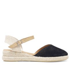 Espardenyes planes Redlove negres de serratge amb polsera marró i sola d'espart