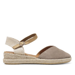 Alpargatas planas Redlove beige de serraje con pulsera marrón y suela de esparto - Querol online