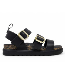 Sandalias planas Yokono tunez negras estilo gladiador de piel - Querol online