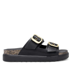 Sandalias planas Yokono tunez negras con hebillas doradas tipo bio - Querol online
