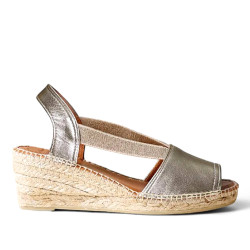 Alpargatas cuña TONI PONS teide doradas de piel con elásticos