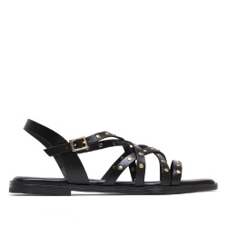 Sandalias planas Porronet victoria negras de piel con tiras cruzadas y tachuelas