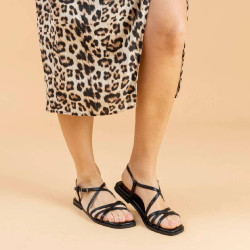 Sandalias planas Porronet verona negras de piel con tiras cruzadas
