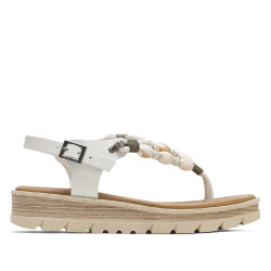 Sandalias cuña Porronet telma blancas de serraje con abalorios multicolor - Querol online