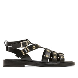 SANDALIA ROMANA PLANA PIEL CON TACHUELAS NEGRO MIA PORRONET - Querol online