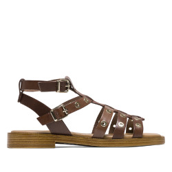 SANDALIA ROMANA PLANA PIEL CON TACHUELAS MOKA MIA PORRONET - Querol online