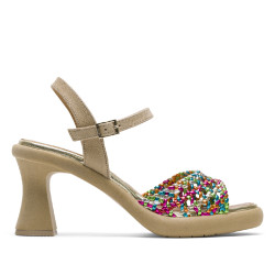 SANDALIA DE TACÓN DE PIEL TRENZADA ARENA COLORES AURORA PORRONET - Querol online