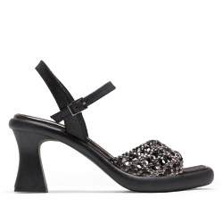 SANDALIA DE TACÓN DE PIEL TRENZADA NEGRO AURORA PORRONET - Querol online